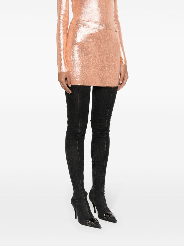 Orange Foiled Cotton Mini Skirt