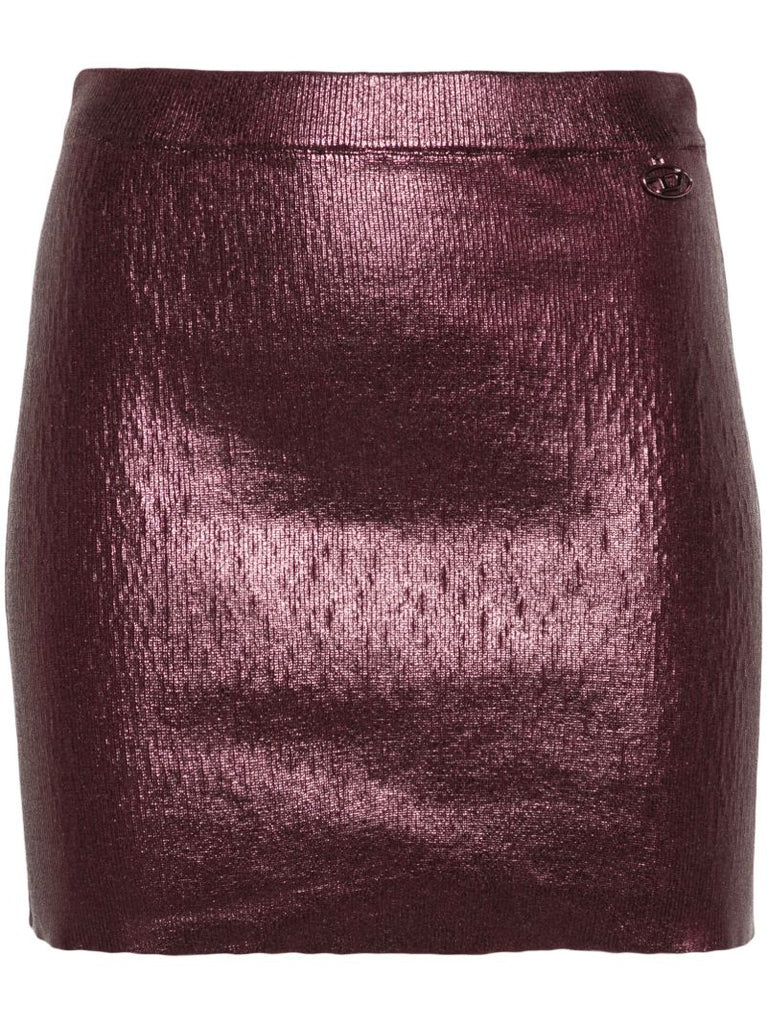 Purple Foiled Knitted Mini Skirt