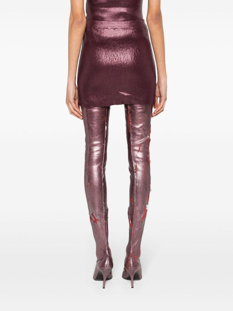 Purple Foiled Knitted Mini Skirt