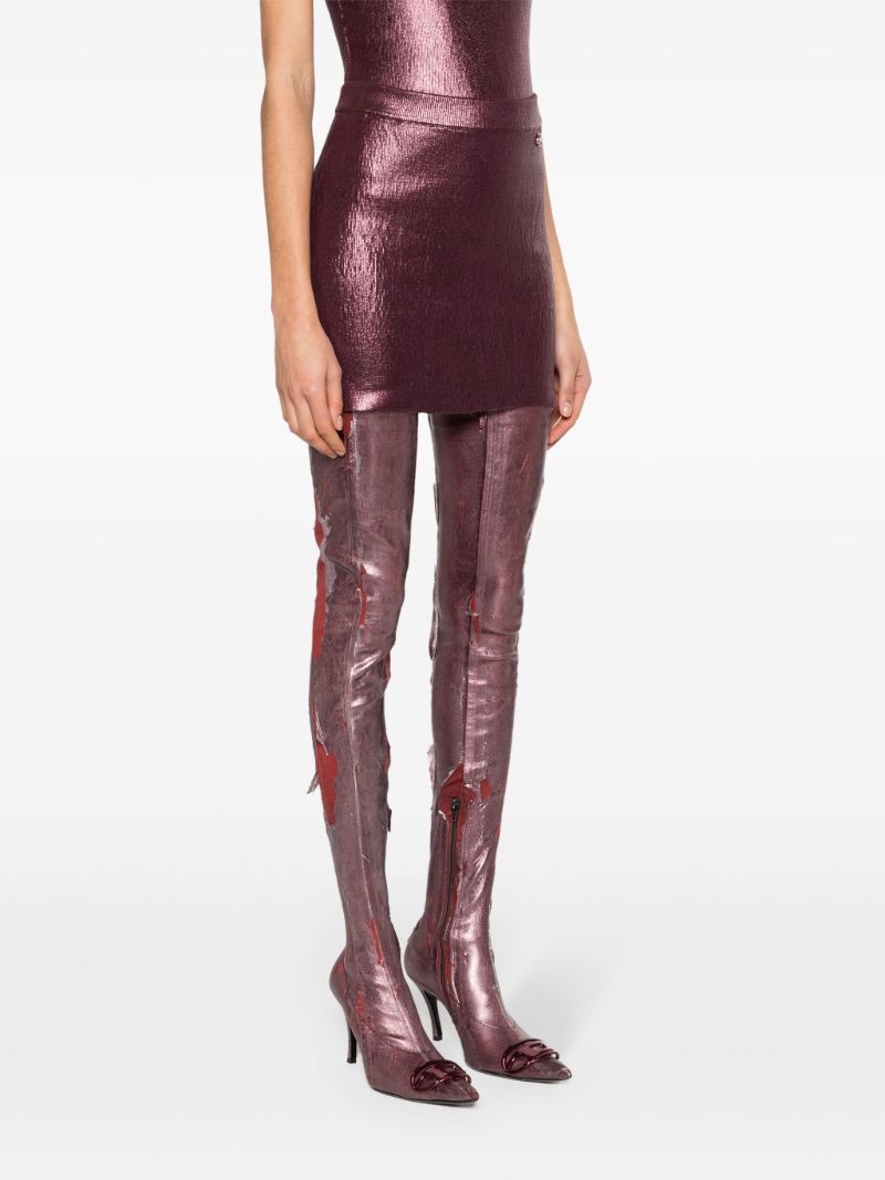 Purple Foiled Knitted Mini Skirt