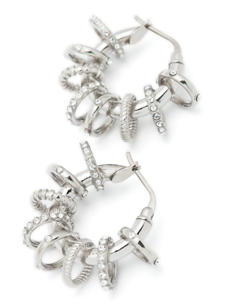 Silver-tone Multi-ring Crystal Hoop Earrings