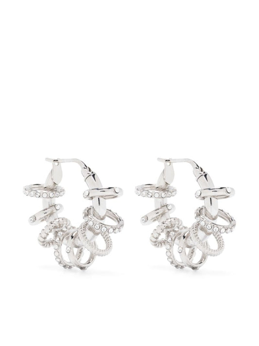 Silver-tone Multi-ring Crystal Hoop Earrings