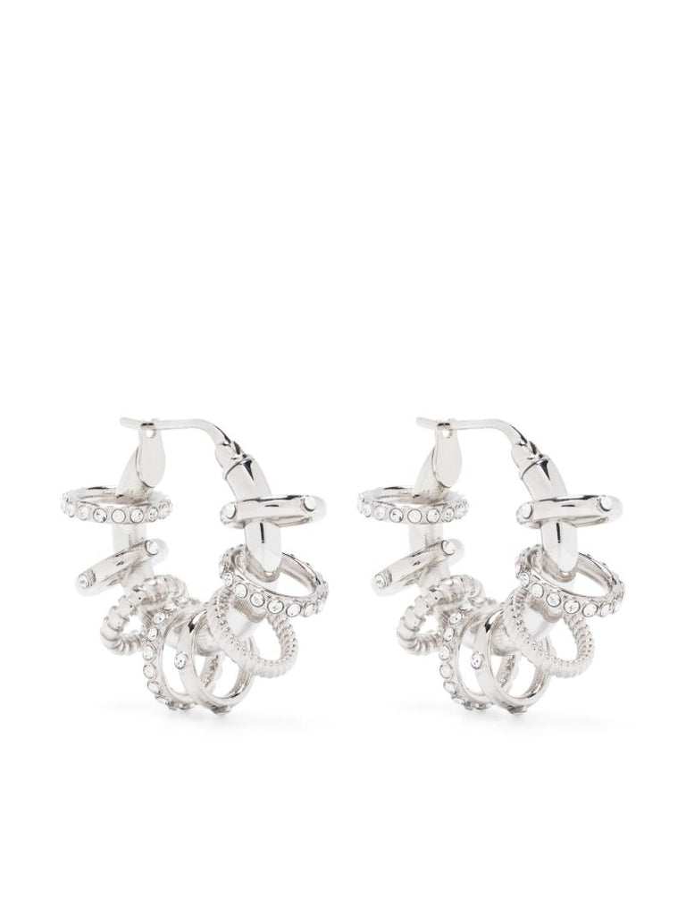 Silver-tone Multi-ring Crystal Hoop Earrings