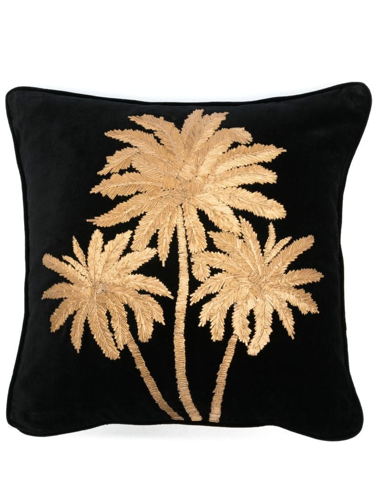 X Browns Black Palm Tree-embroidered Velvet Cushion