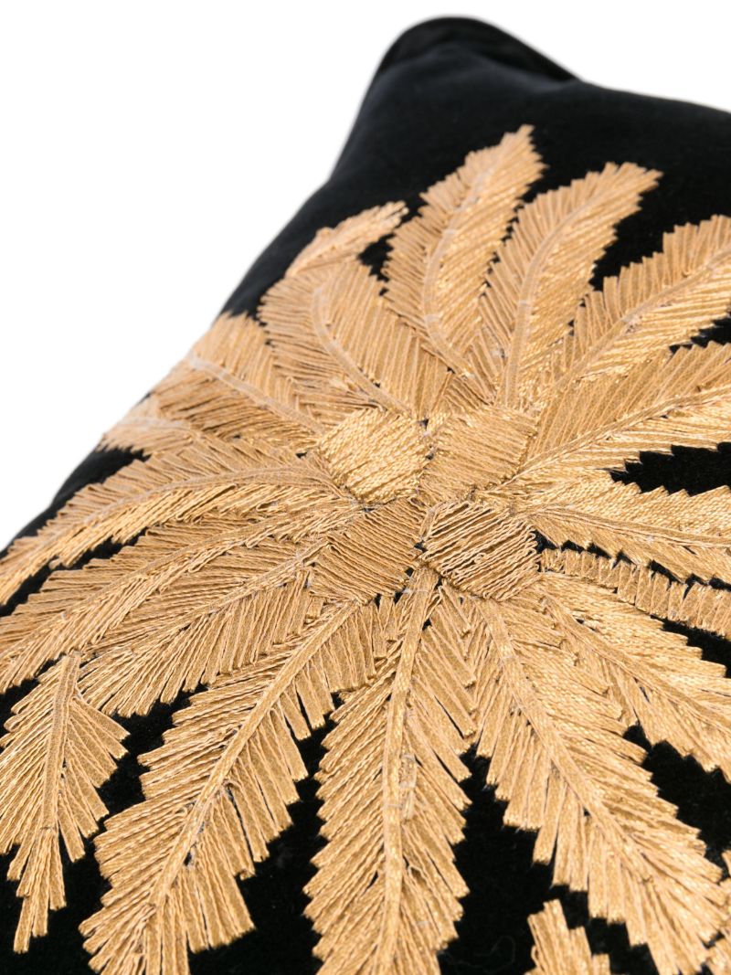 X Browns Black Palm Tree-embroidered Velvet Cushion