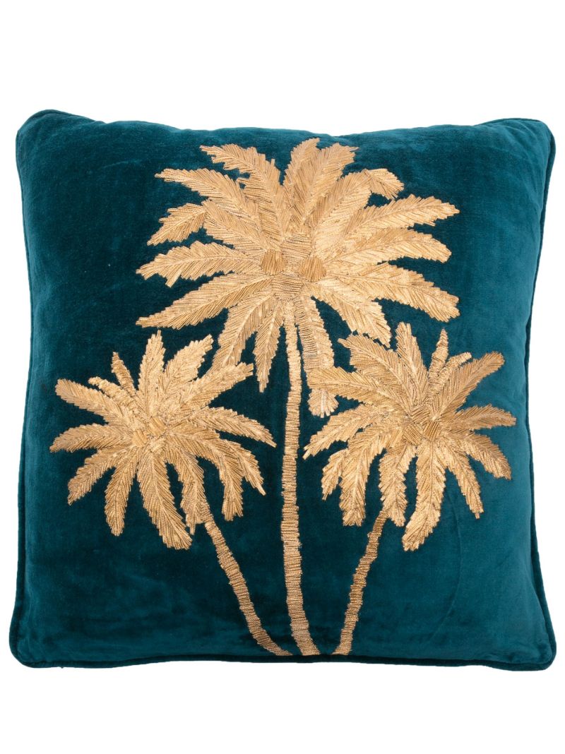 X Browns Blue Palm Tree-embroidered Velvet Cushion