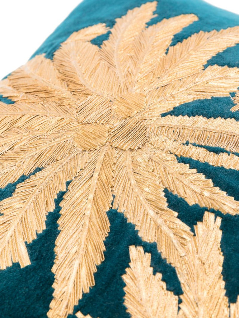 X Browns Blue Palm Tree-embroidered Velvet Cushion