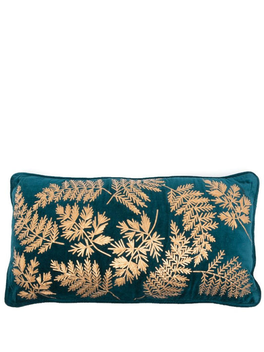 X Browns Blue Leaf-embroidered Velvet Cushion