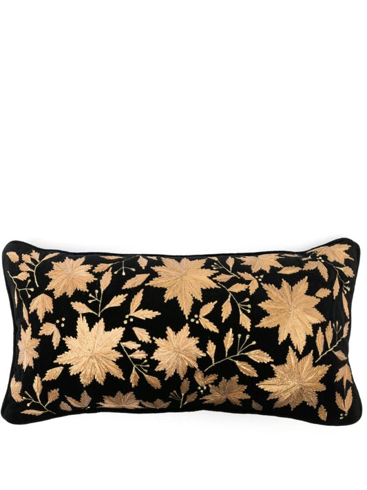 X Browns Black Leaf-embroidered Velvet Cushion
