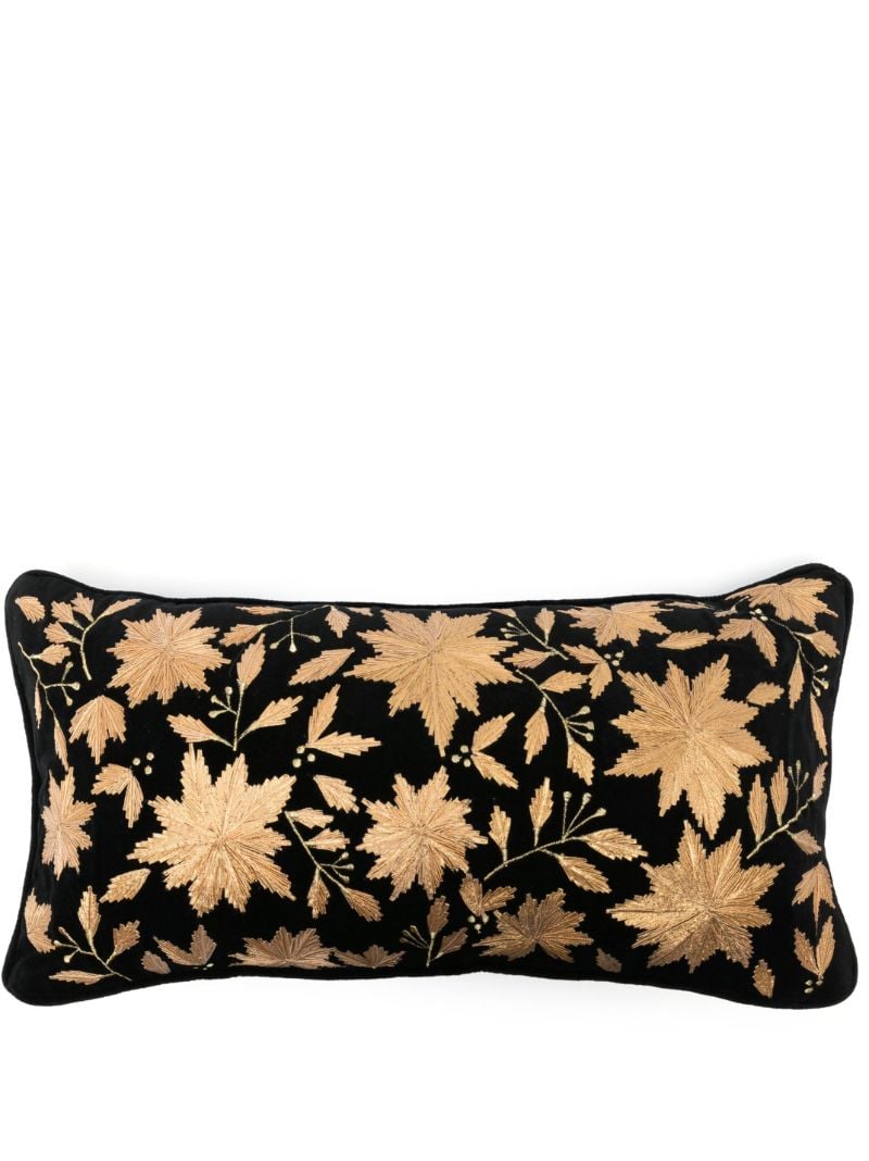 X Browns Black Leaf-embroidered Velvet Cushion