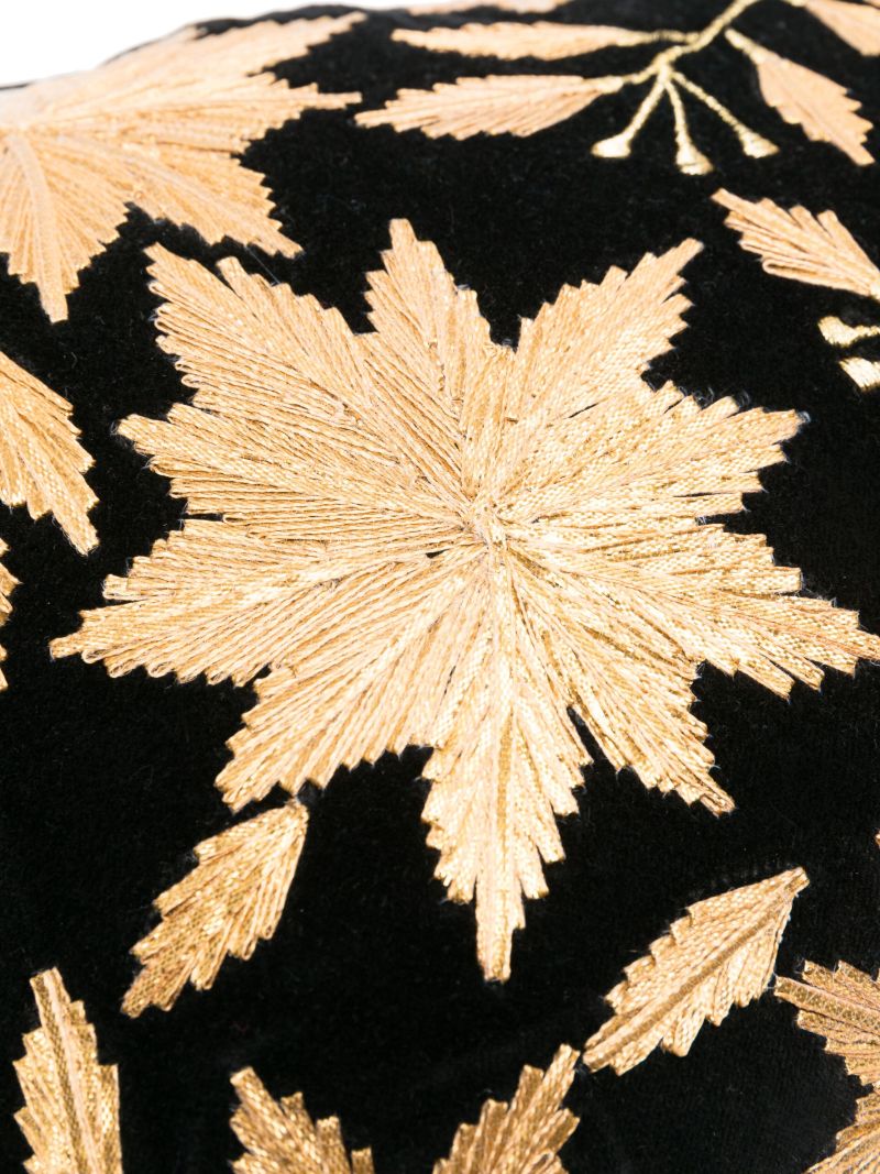 X Browns Black Leaf-embroidered Velvet Cushion
