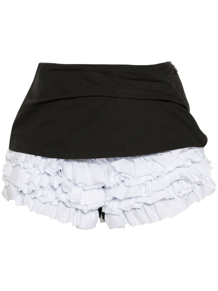 Black Sophie Ruffled Cotton Shorts