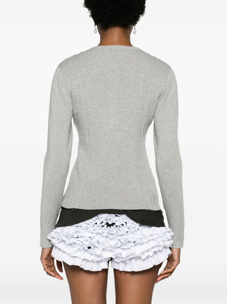 Grey Georgia Pointelle-knit Cardigan