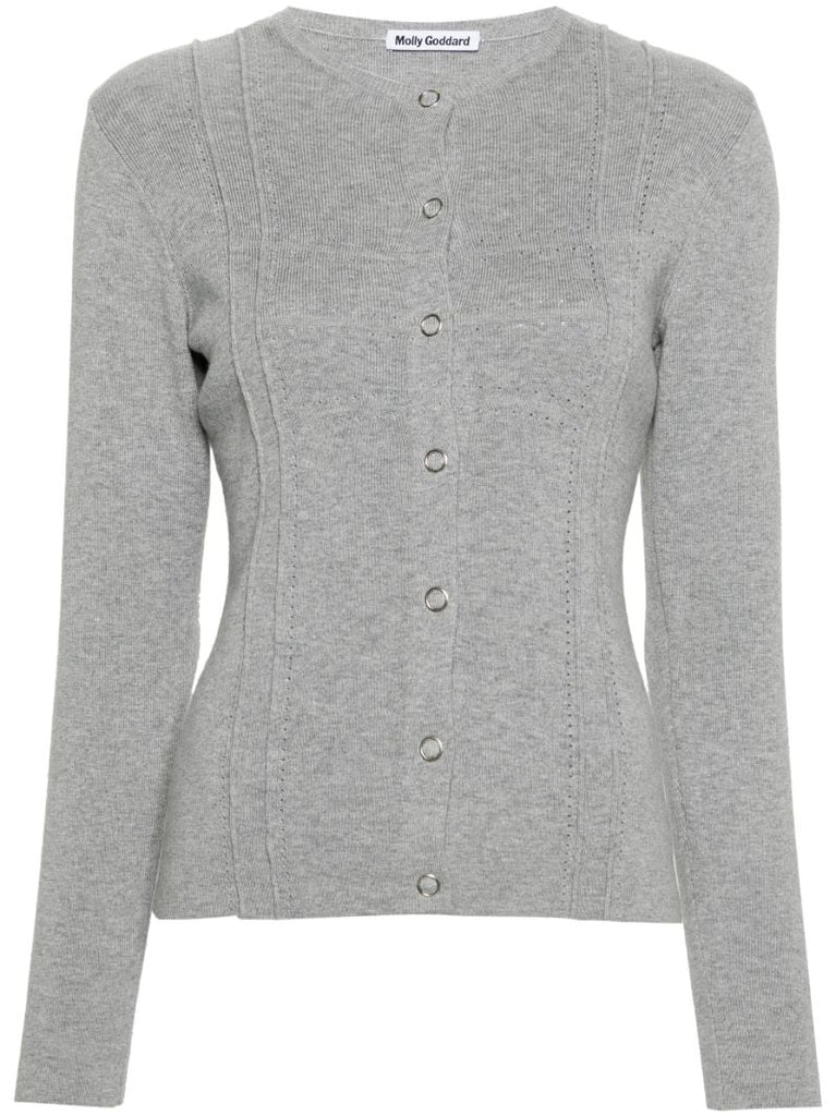 Grey Georgia Pointelle-knit Cardigan