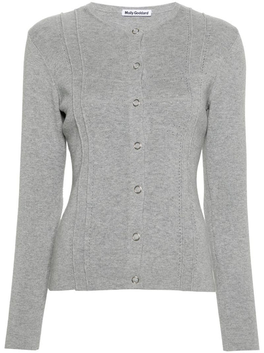 Grey Georgia Pointelle-knit Cardigan