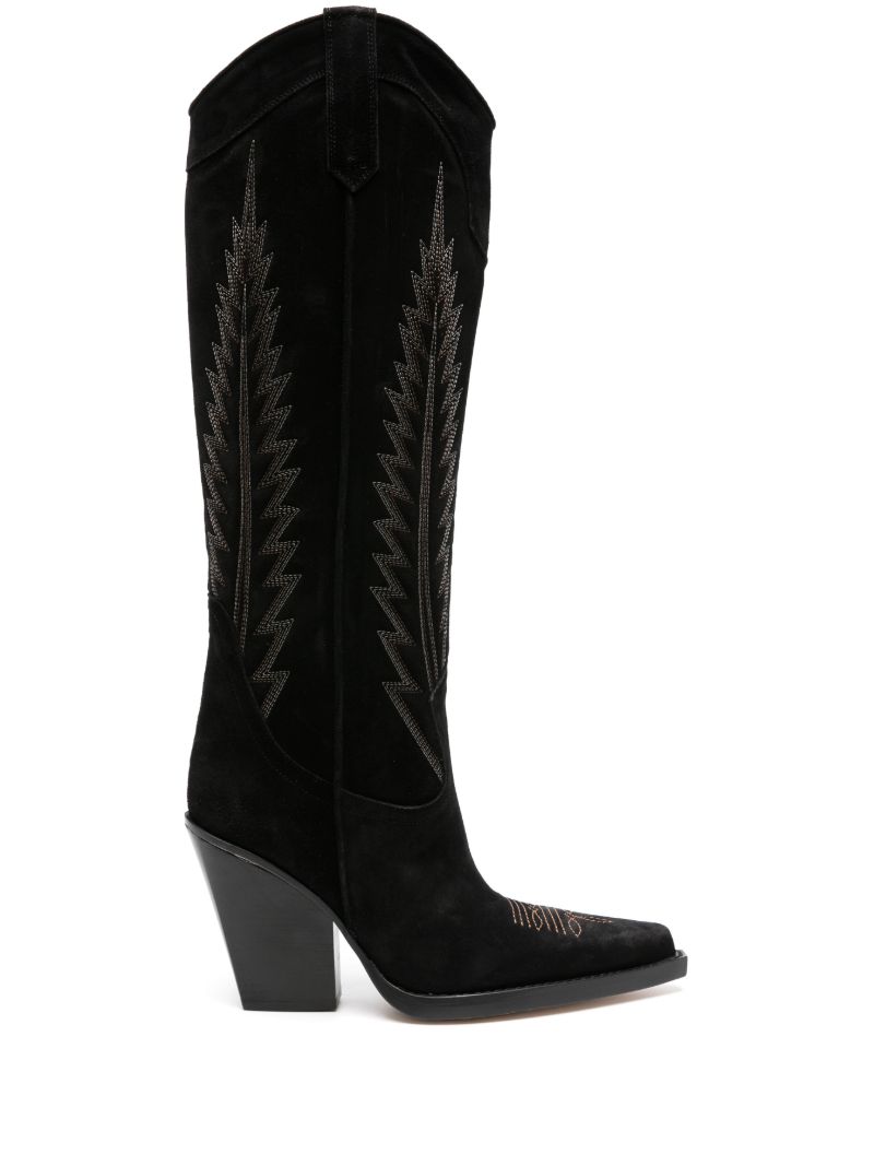 Black El Dorado 100 Embroidered Suede Boots