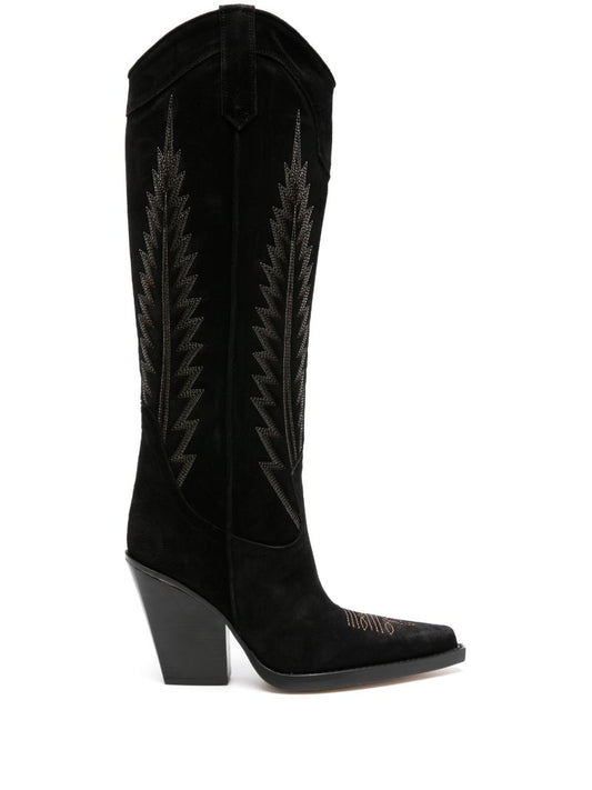 Black El Dorado 100 Embroidered Suede Boots