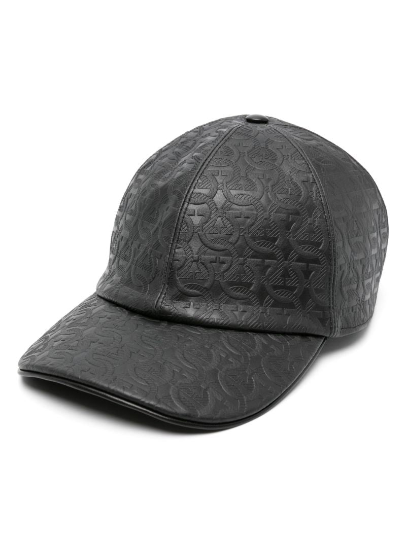 Black Gancini-embossed Leather Cap