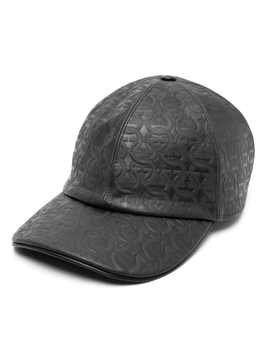 Black Gancini-embossed Leather Cap