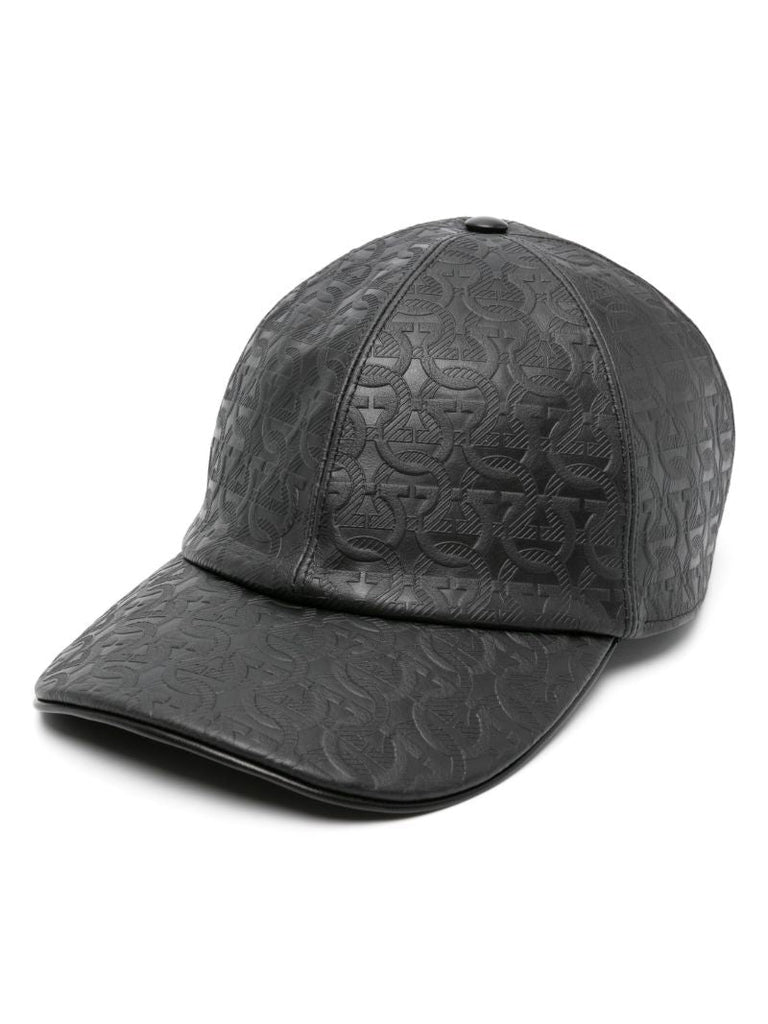 Black Gancini-embossed Leather Cap