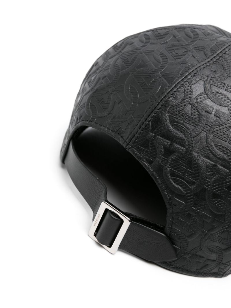 Black Gancini-embossed Leather Cap