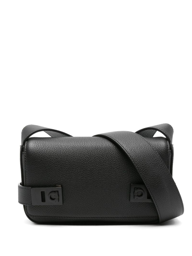 Black Gancini Leather Messenger Bag