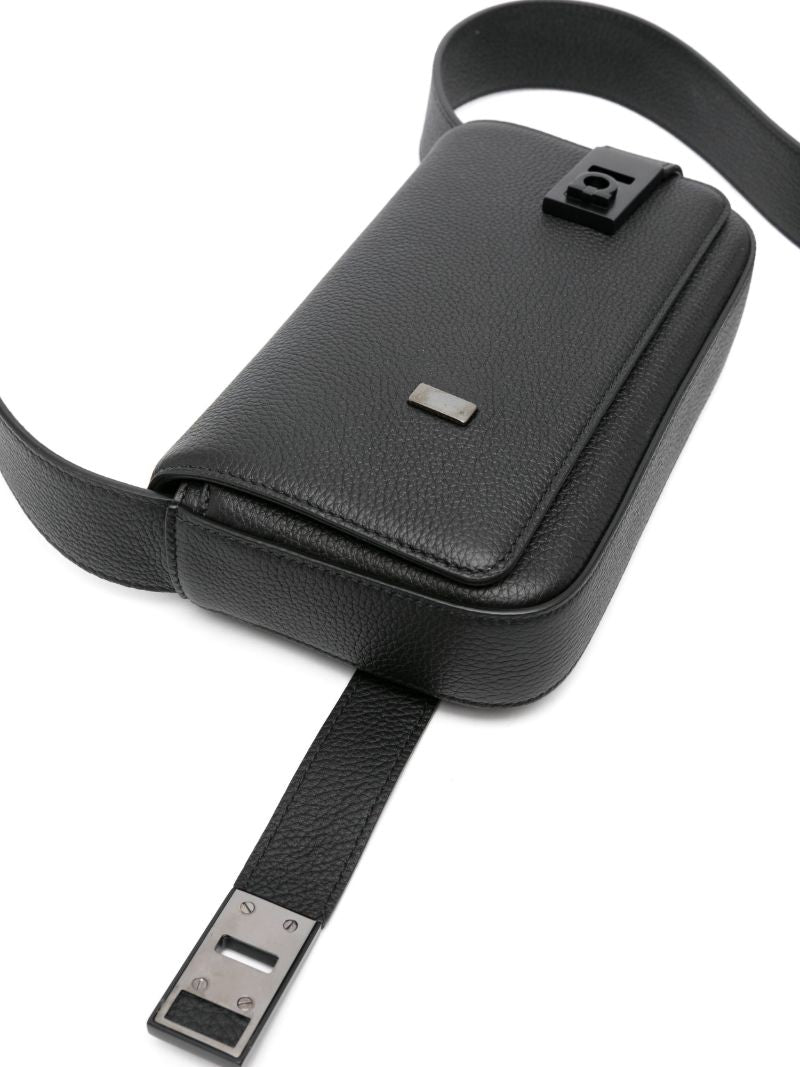Black Gancini Leather Messenger Bag