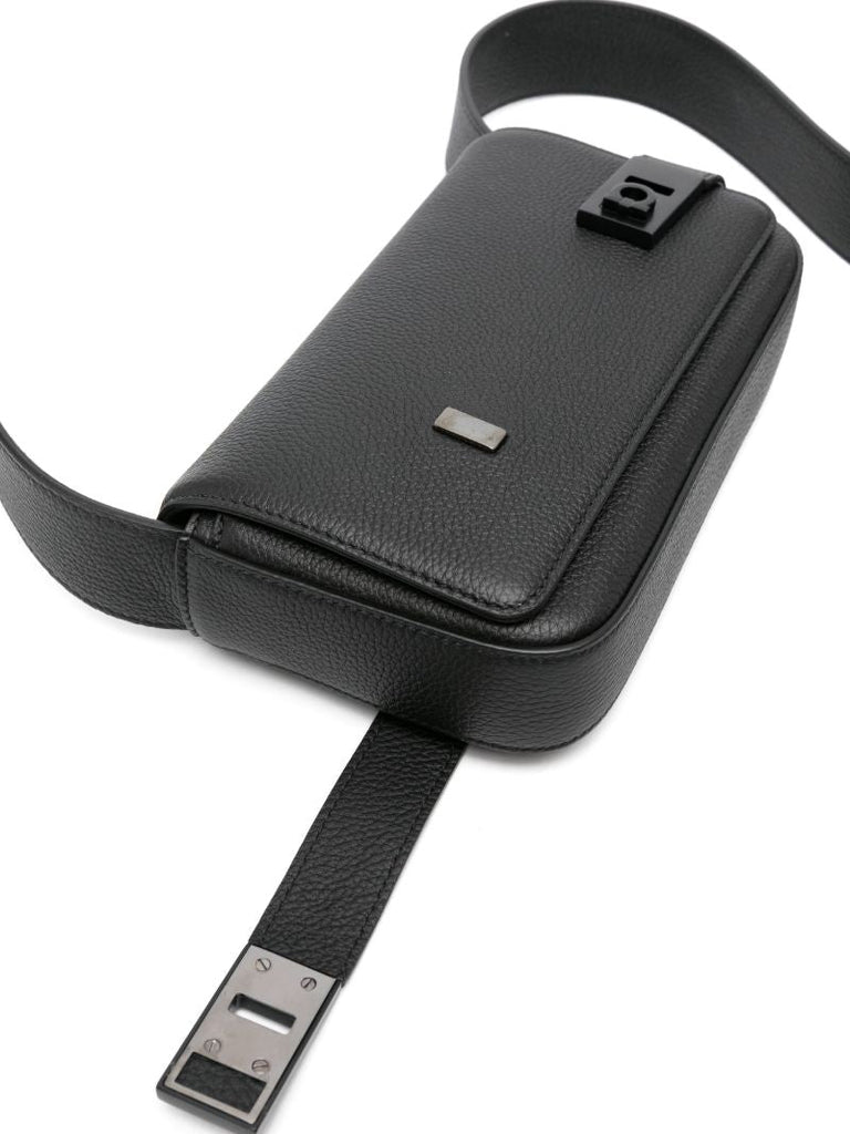 Black Gancini Leather Messenger Bag