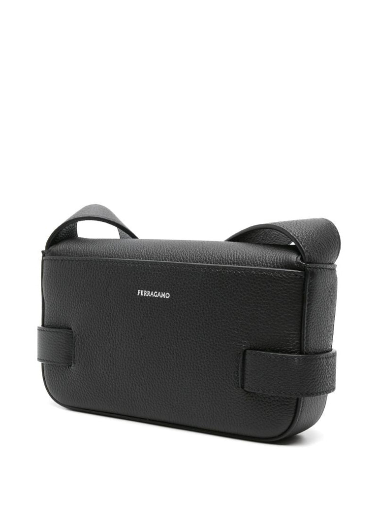 Black Gancini Leather Messenger Bag
