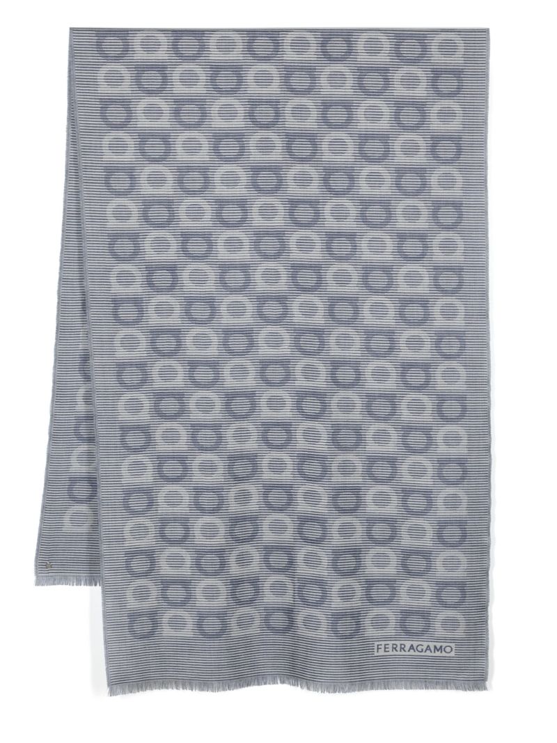 Blue Gancini-jacquard Wool-silk Scarf