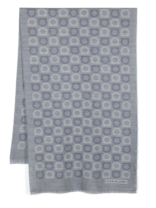 Blue Gancini-jacquard Wool-silk Scarf