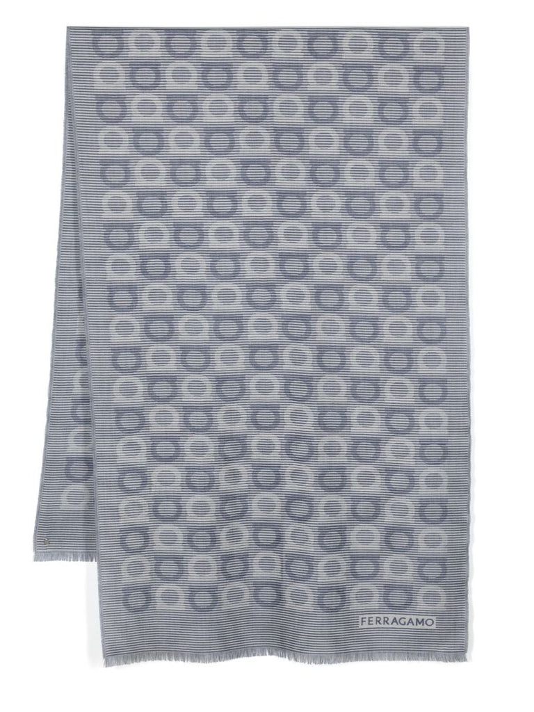 Blue Gancini-jacquard Wool-silk Scarf