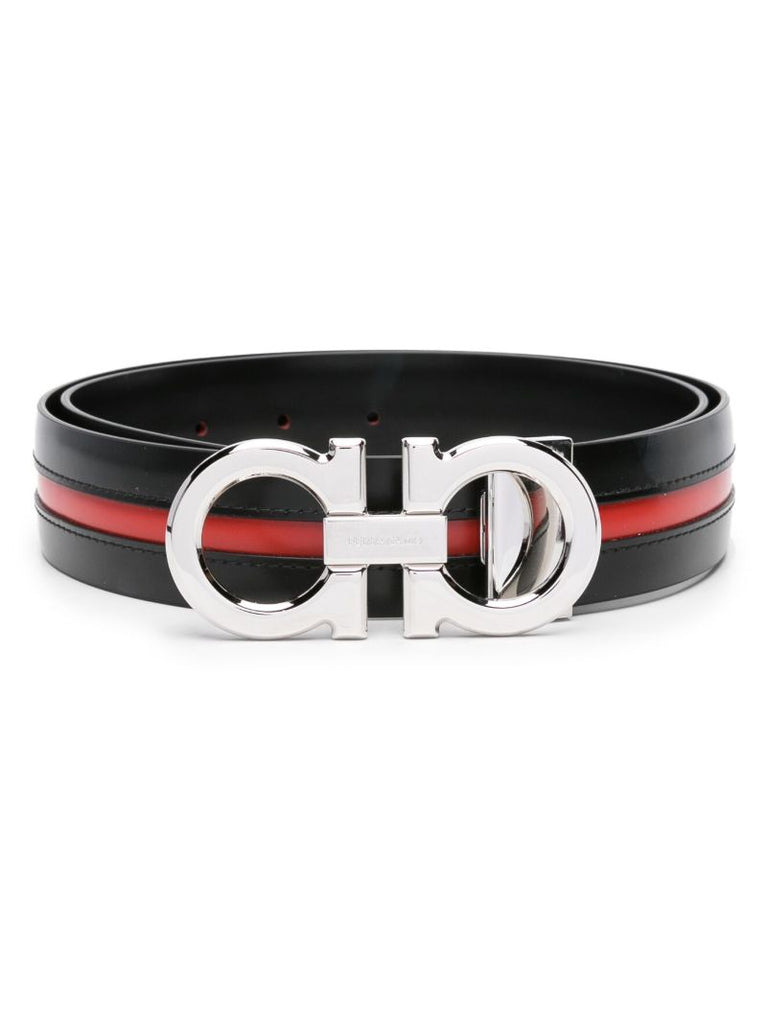 Black Gancini-buckle Leather Belt