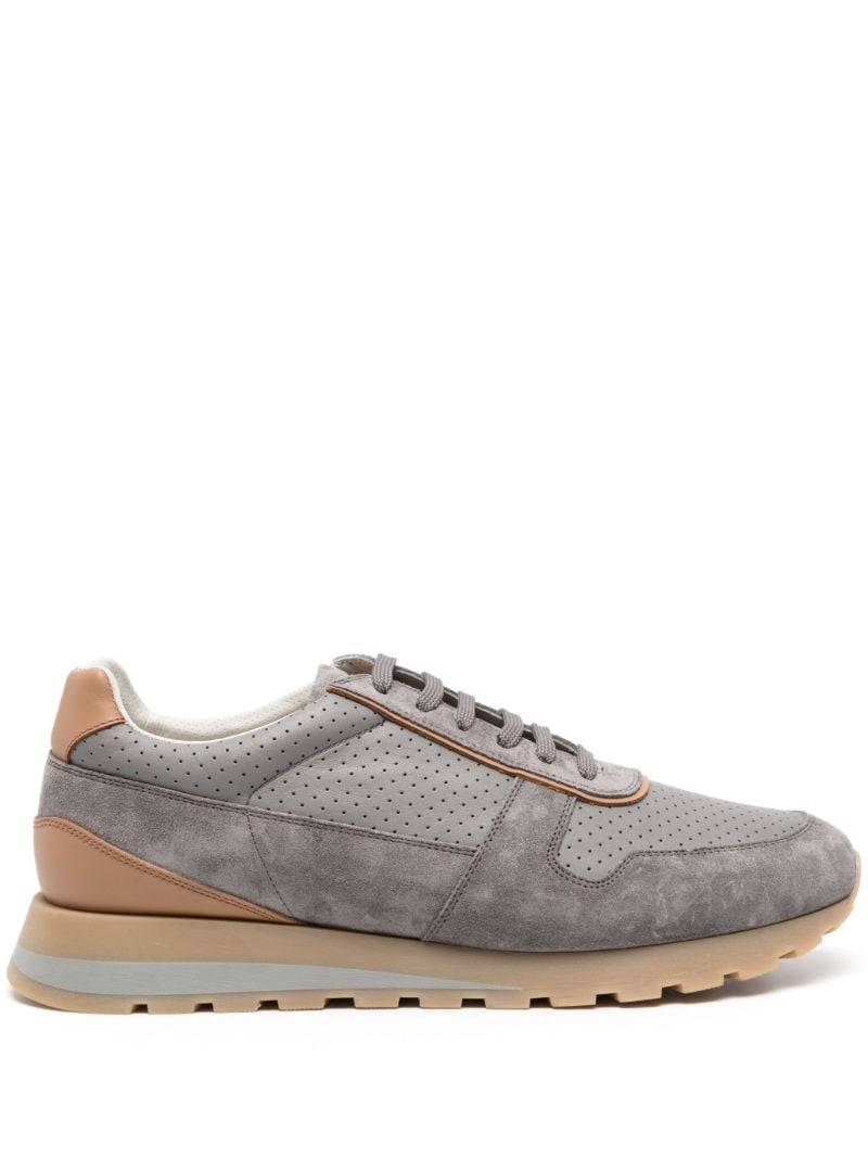 Grey Perforated Suede Sneakers