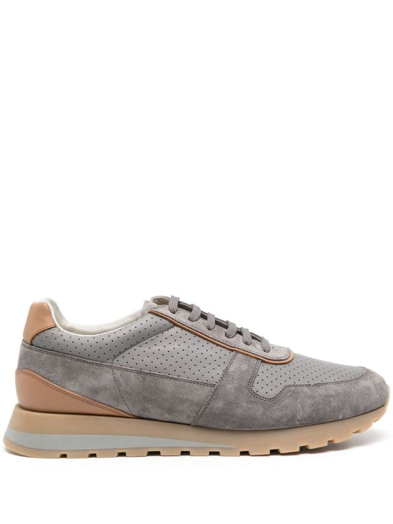 Grey Perforated Suede Sneakers