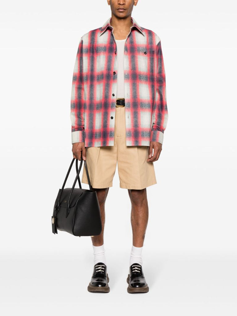 Grey Plaid-check Leather Shirt