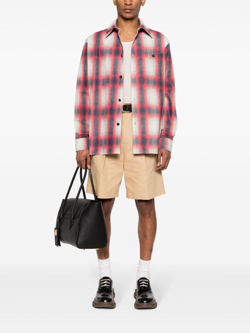 Grey Plaid-check Leather Shirt