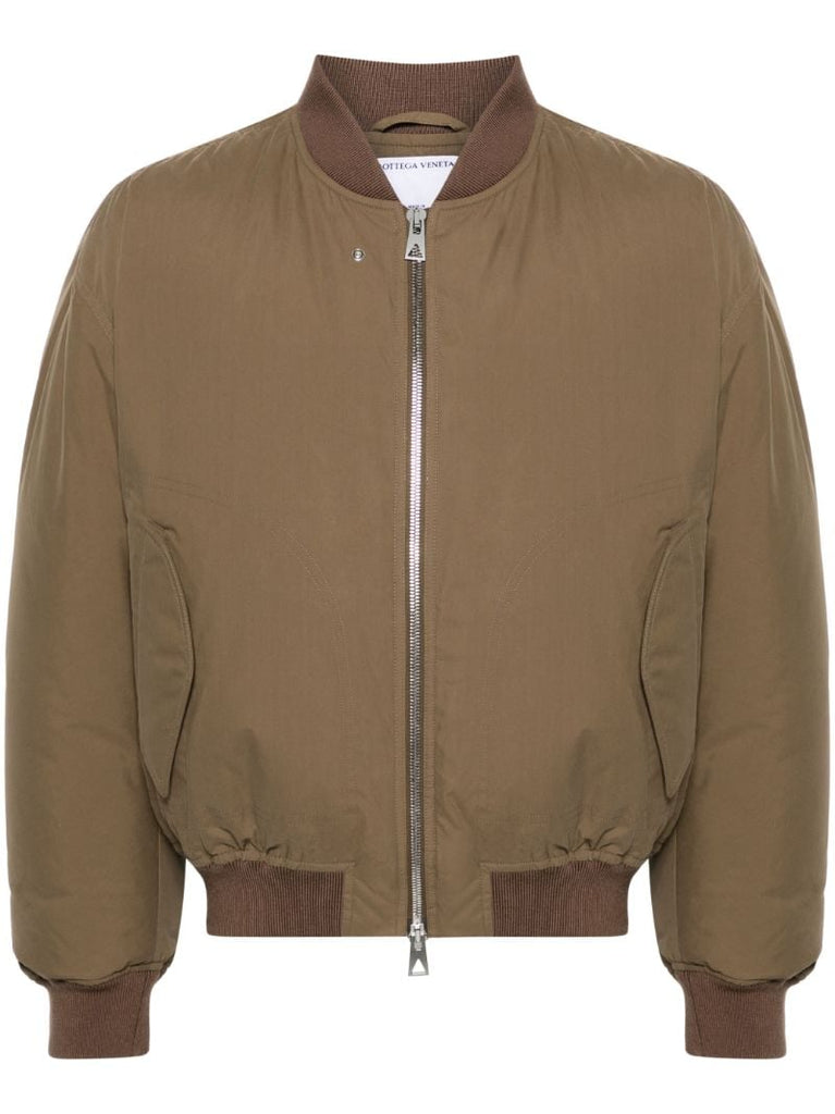 Brown Zip-up Cotton Bomber Jacket