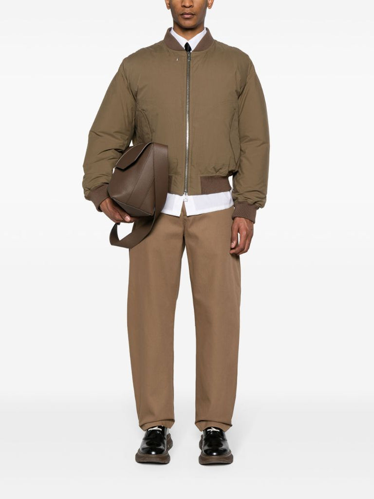 Brown Zip-up Cotton Bomber Jacket