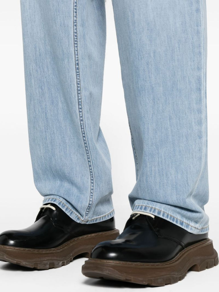 Blue Mid-rise Wide-leg Jeans
