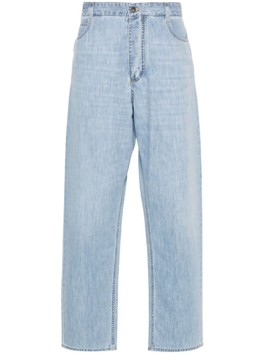 Blue Mid-rise Wide-leg Jeans