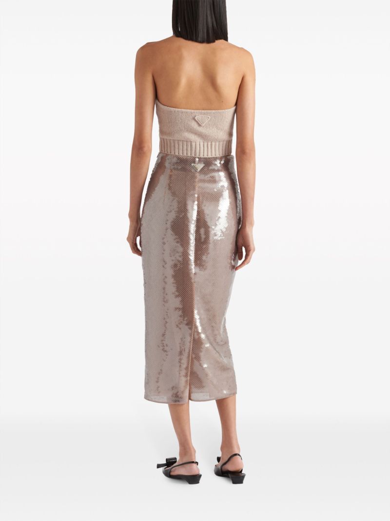 Neutral Sequin Pencil Midi Skirt