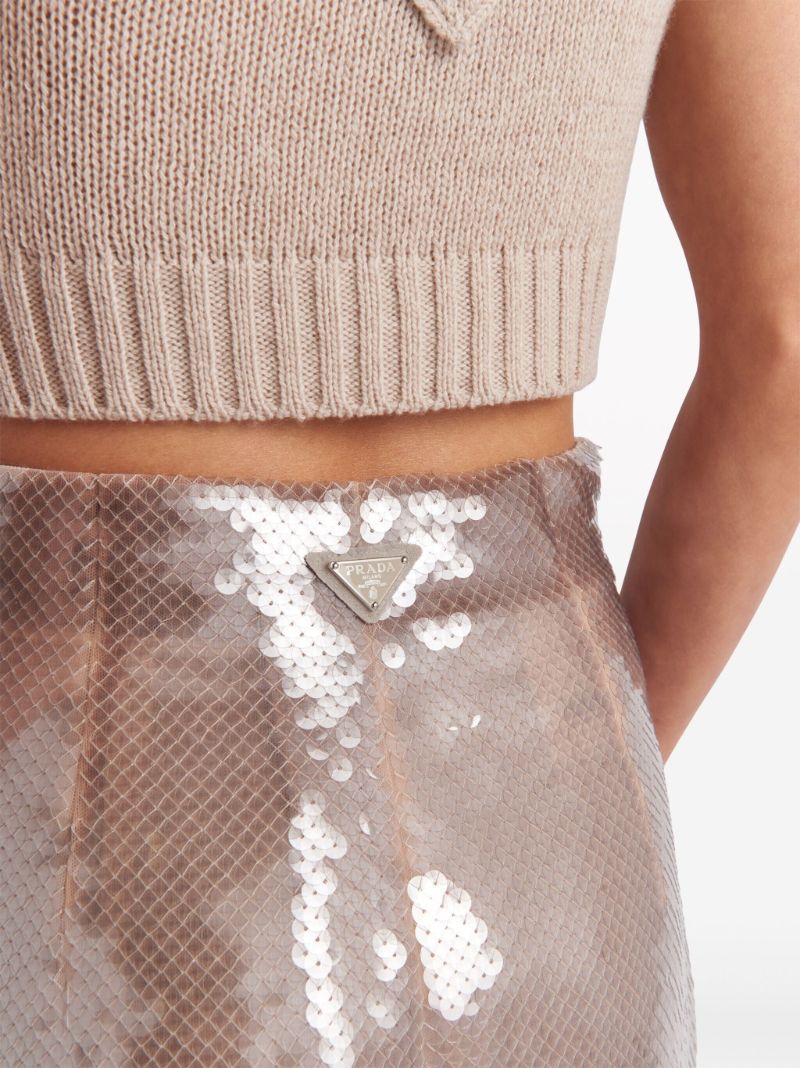 Neutral Sequin Pencil Midi Skirt