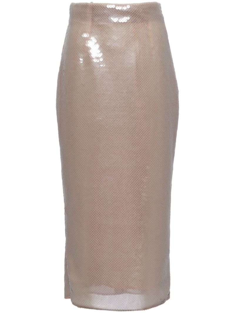 Neutral Sequin Pencil Midi Skirt