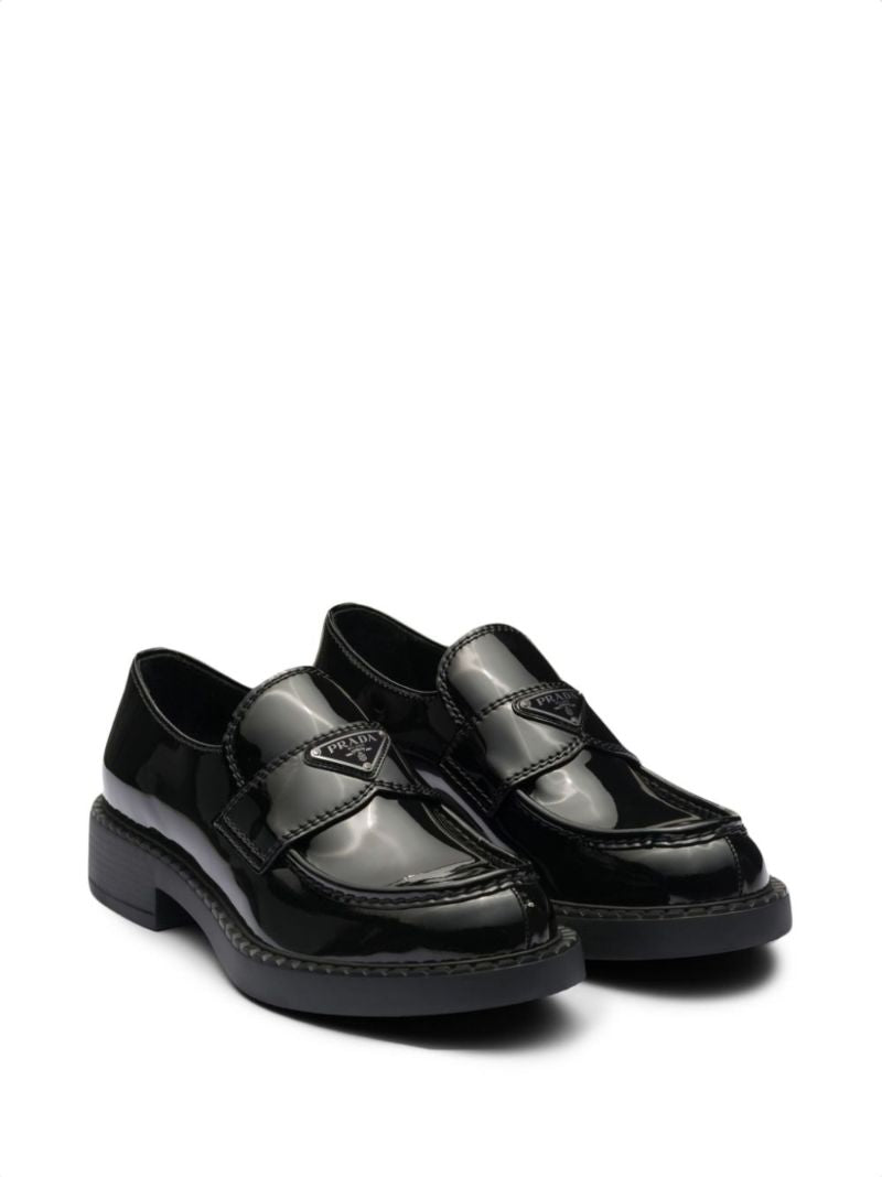 Black Triangle Logo Leather Loafers