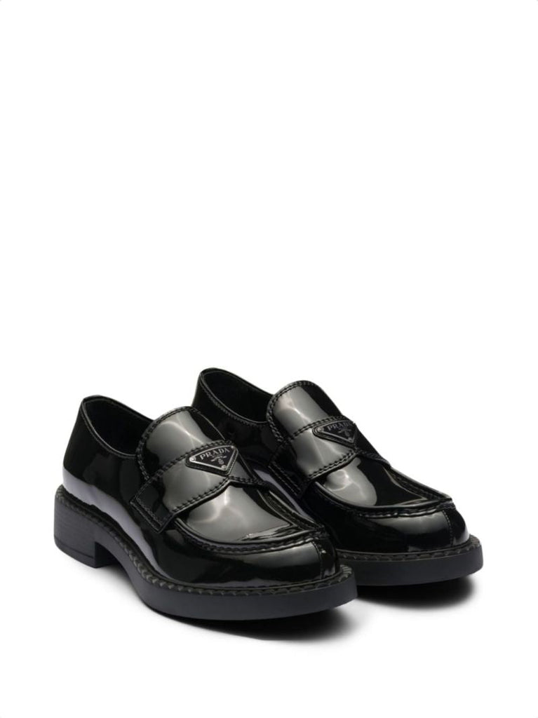 Black Triangle Logo Leather Loafers