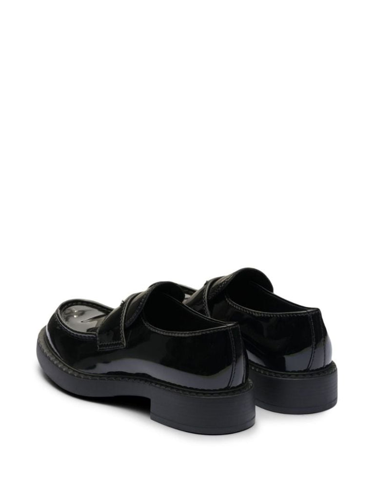 Black Triangle Logo Leather Loafers