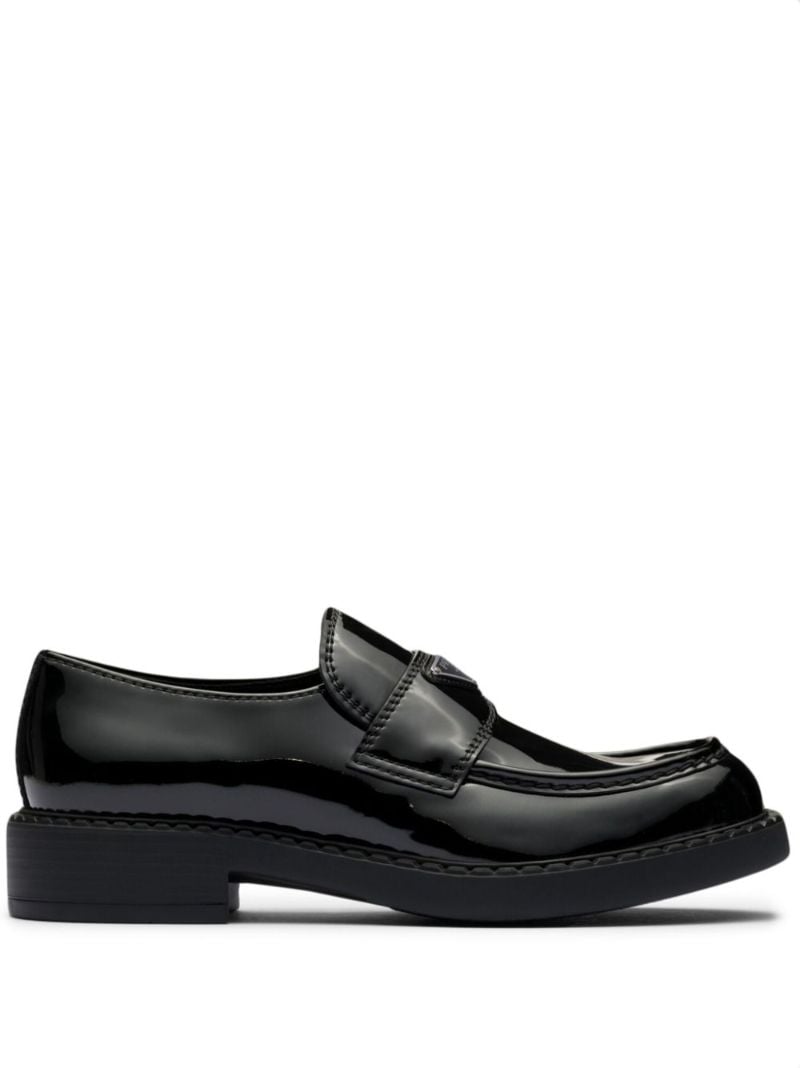 Black Triangle Logo Leather Loafers