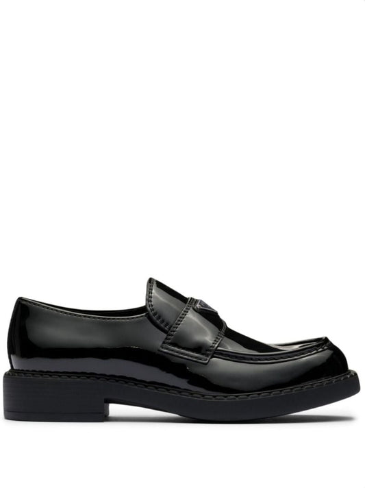 Black Triangle Logo Leather Loafers