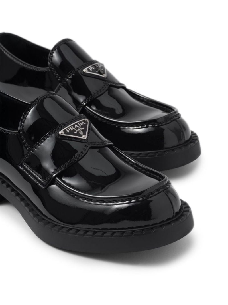 Black Triangle Logo Leather Loafers